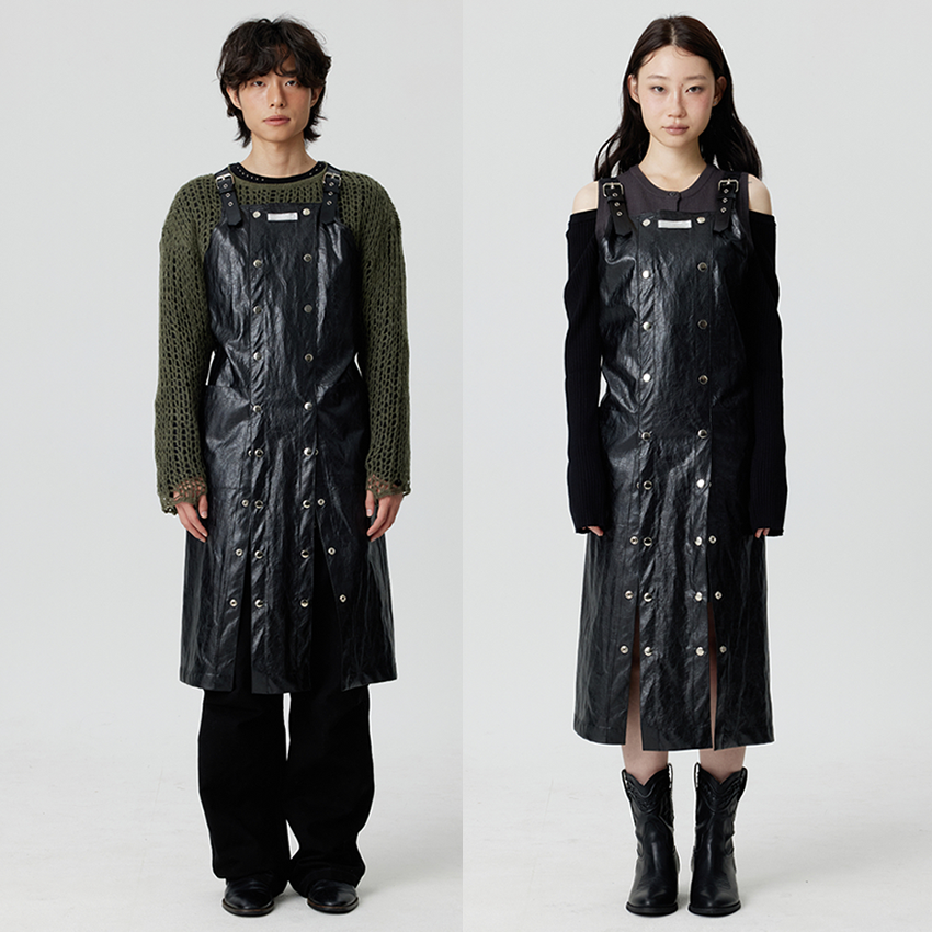 SOODAL ダブルボタンブラックエプロン フリーサイズ