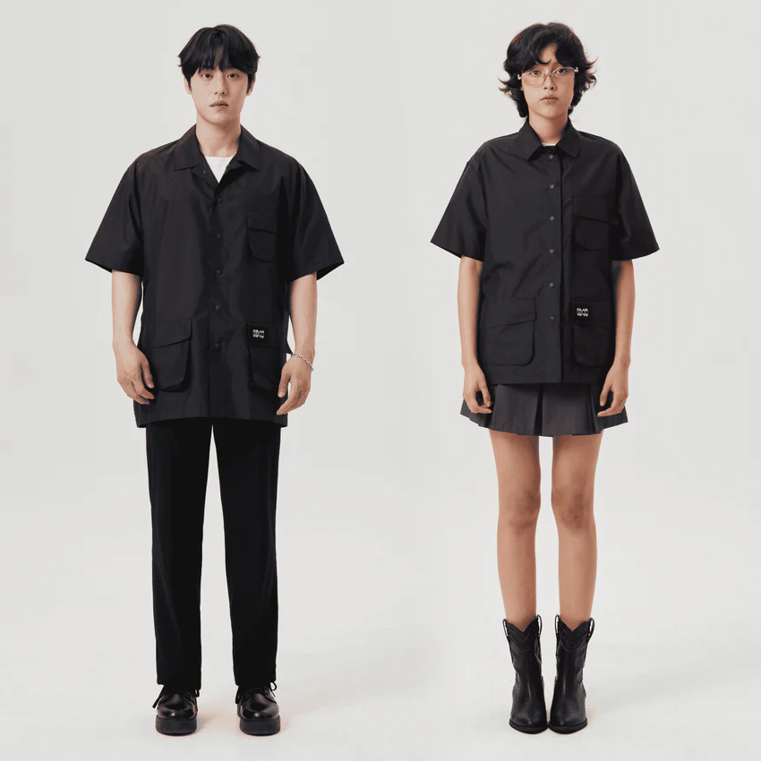 SOODAL オープンバックハーフワークシャツブラック