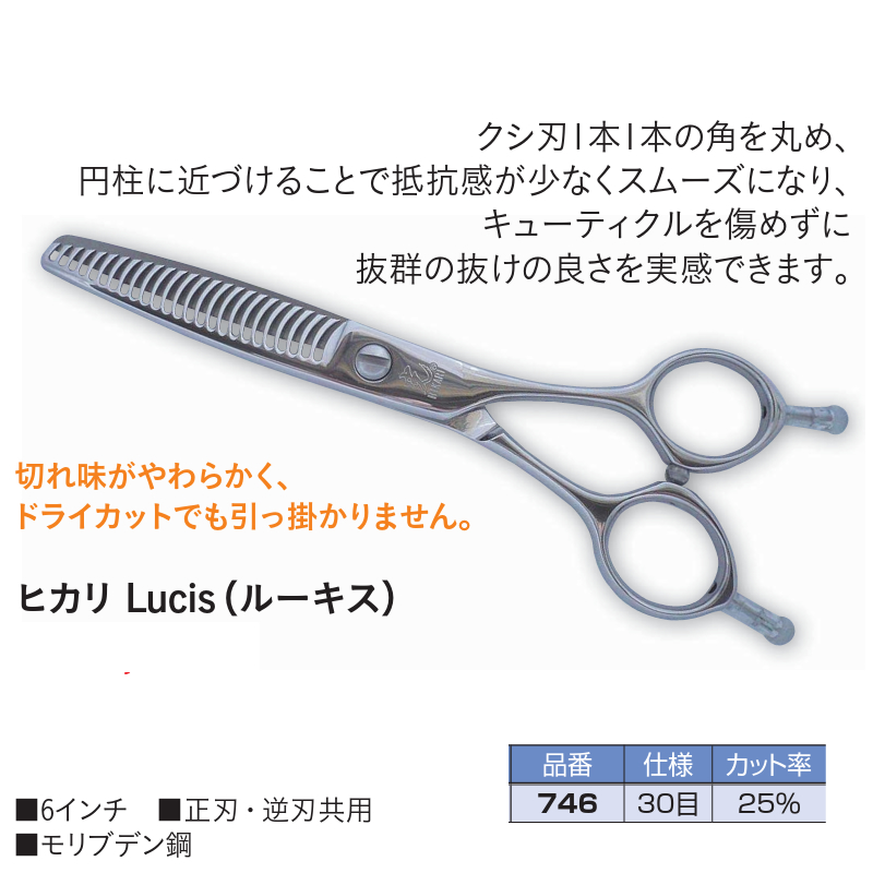 746 ヒカリ セニングシザー Lucic ルーキス 6.0インチ 30目 25% / サロン専売品の卸通販サロセン